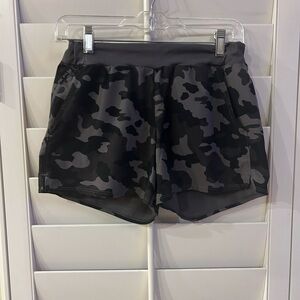 All in Motion Gray and Black Athletic Shorts with Camouflage Design
